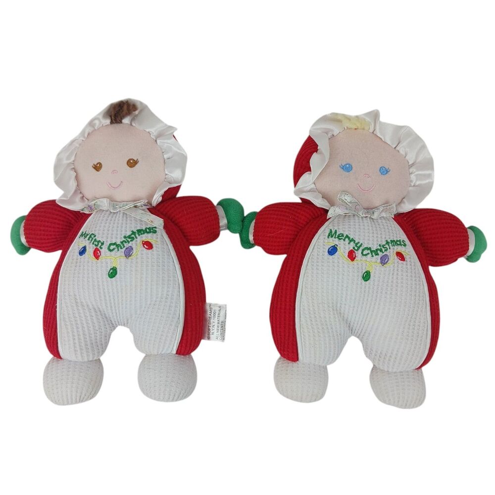 Soft Dreams 1st Christmas/ Merry Christmas Plush  Doll Lot Of 2 Waffle Weave